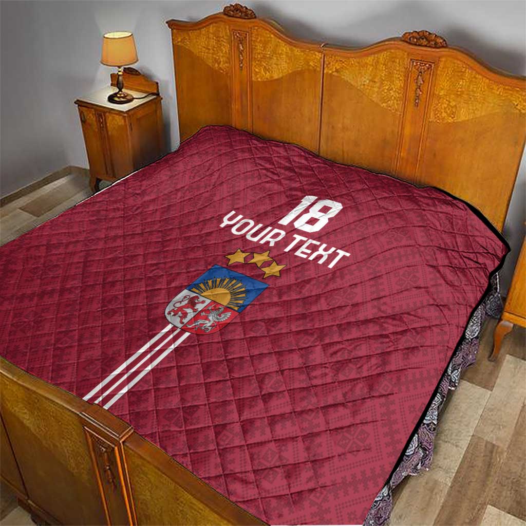 Custom Latvia Football Quilt Latvijas Go Champion Folk Pattern