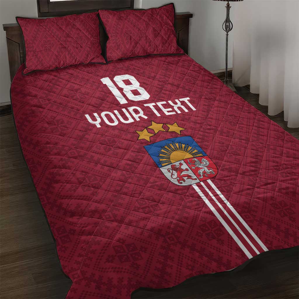 Custom Latvia Football Quilt Bed Set Latvijas Go Champion Folk Pattern