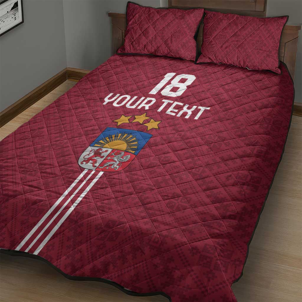 Custom Latvia Football Quilt Bed Set Latvijas Go Champion Folk Pattern