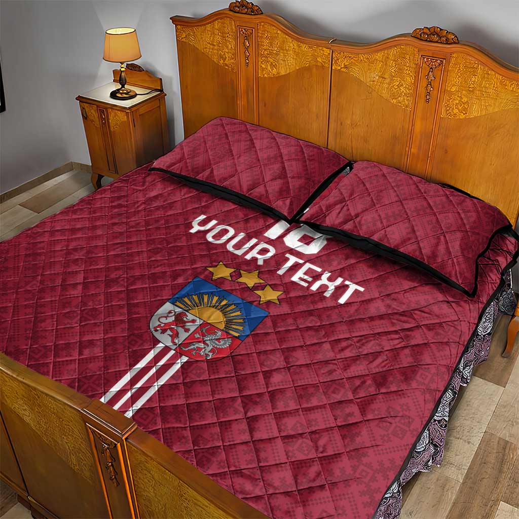 Custom Latvia Football Quilt Bed Set Latvijas Go Champion Folk Pattern