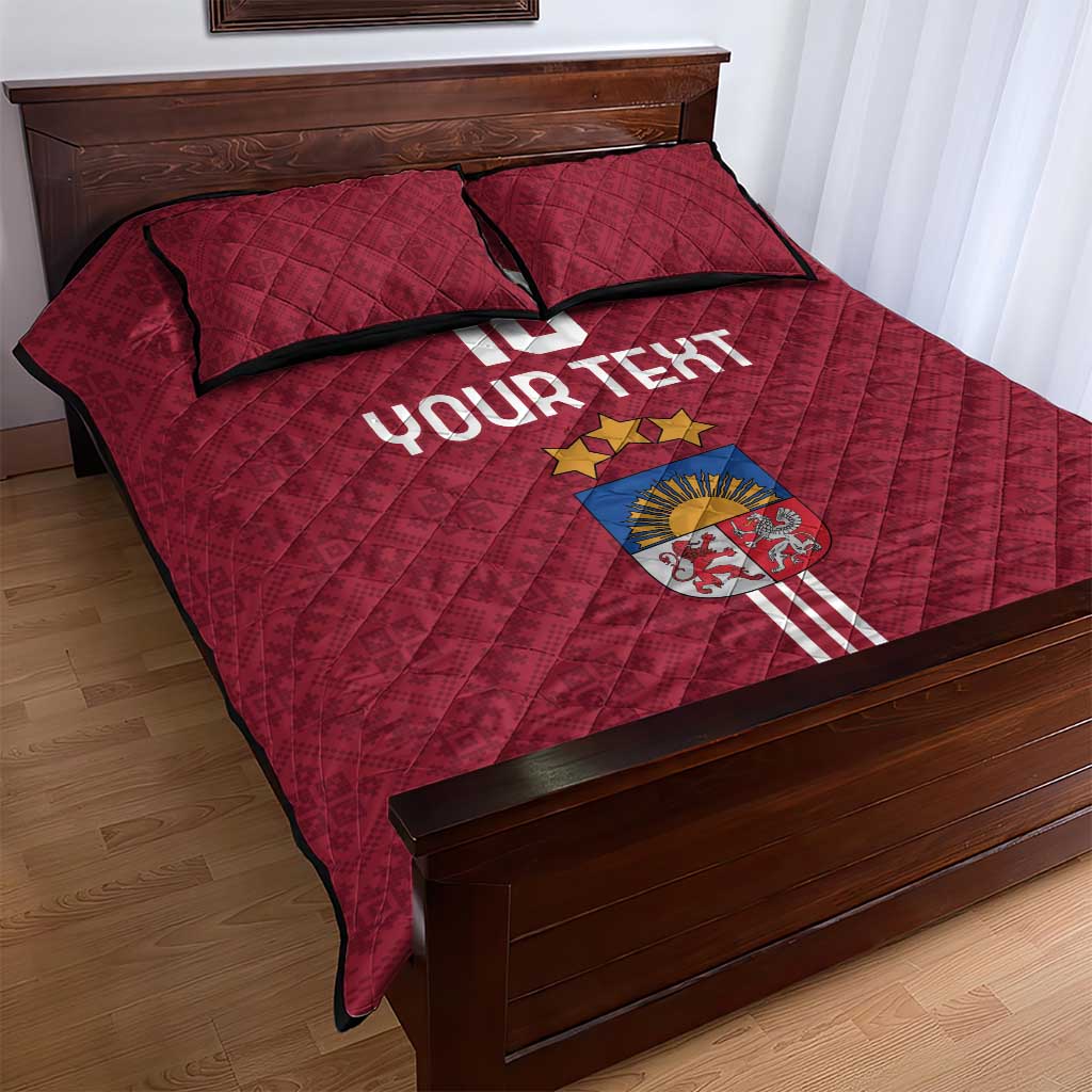 Custom Latvia Football Quilt Bed Set Latvijas Go Champion Folk Pattern