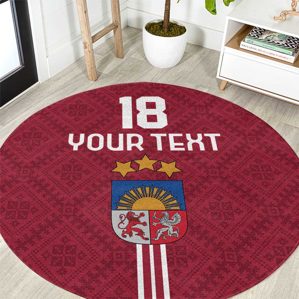Custom Latvia Football Round Carpet Latvijas Go Champion Folk Pattern