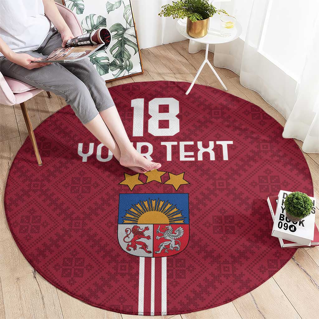 Custom Latvia Football Round Carpet Latvijas Go Champion Folk Pattern