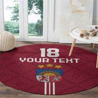 Custom Latvia Football Round Carpet Latvijas Go Champion Folk Pattern