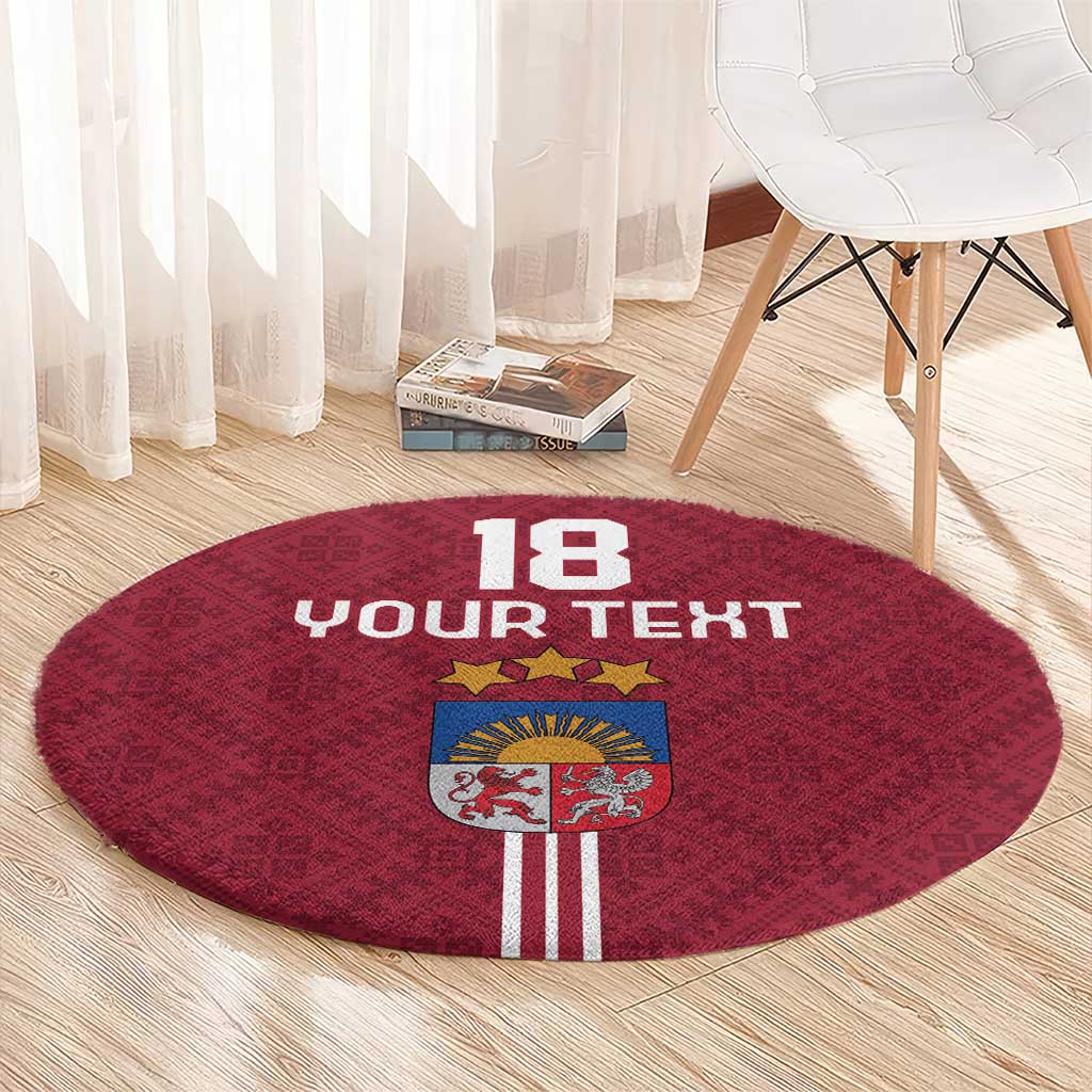 Custom Latvia Football Round Carpet Latvijas Go Champion Folk Pattern