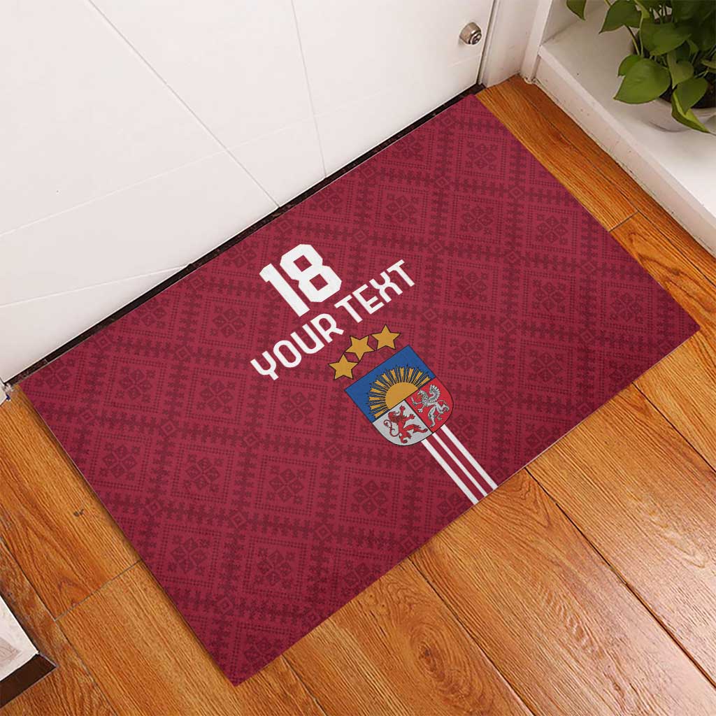 Custom Latvia Football Rubber Doormat Latvijas Go Champion Folk Pattern