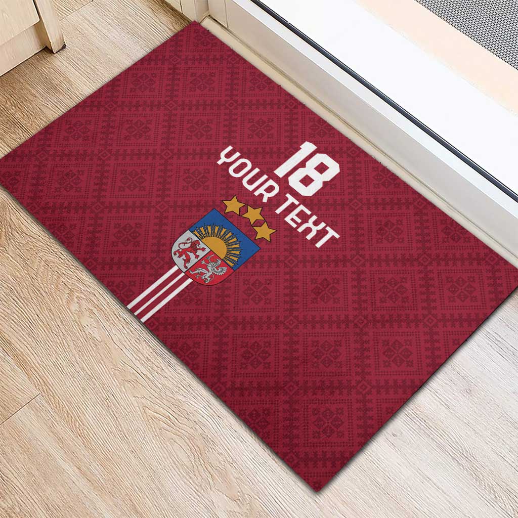 Custom Latvia Football Rubber Doormat Latvijas Go Champion Folk Pattern