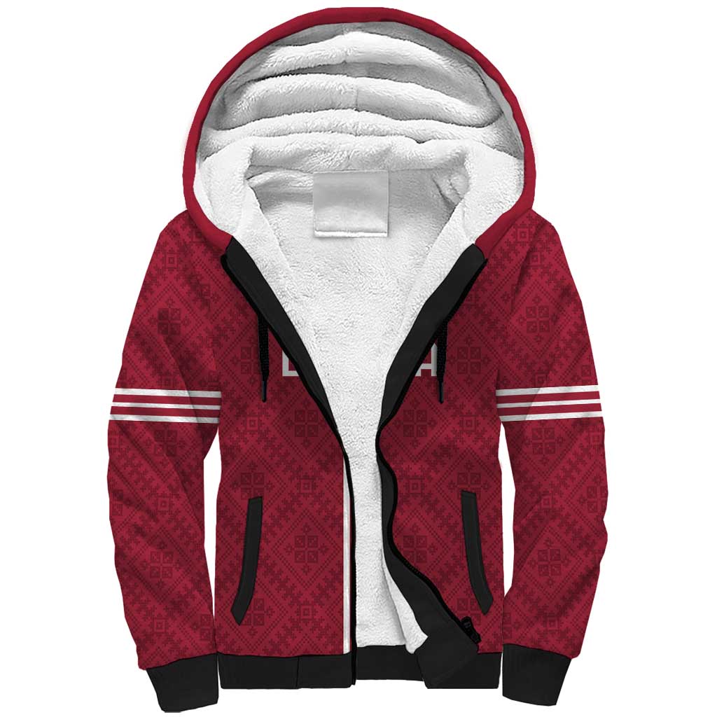 Custom Latvia Football Sherpa Hoodie Latvijas Go Champion Folk Pattern