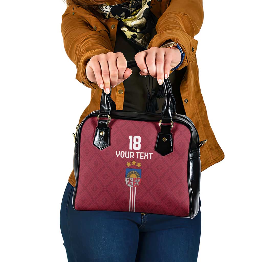 Custom Latvia Football Shoulder Handbag Latvijas Go Champion Folk Pattern