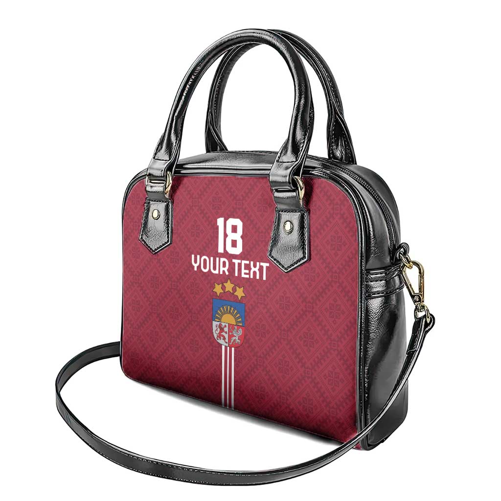 Custom Latvia Football Shoulder Handbag Latvijas Go Champion Folk Pattern