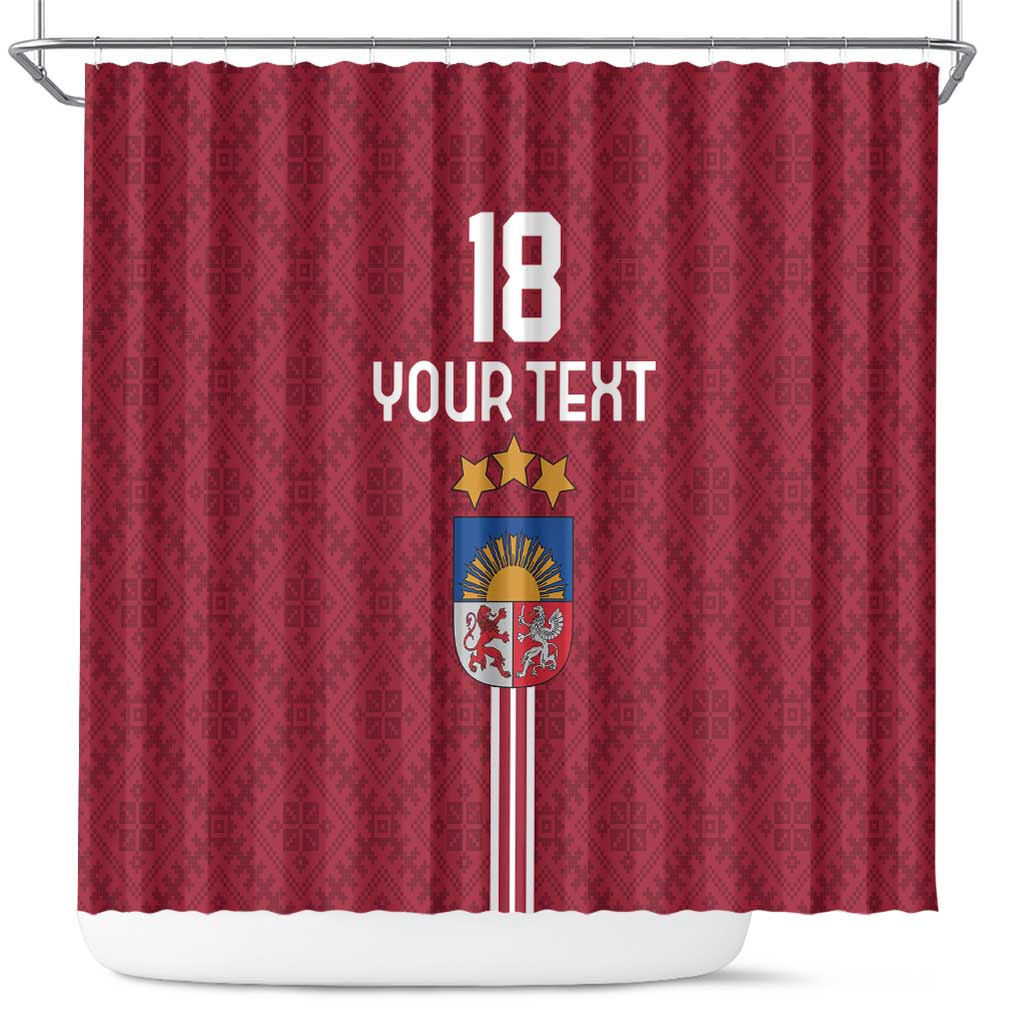 Custom Latvia Football Shower Curtain Latvijas Go Champion Folk Pattern