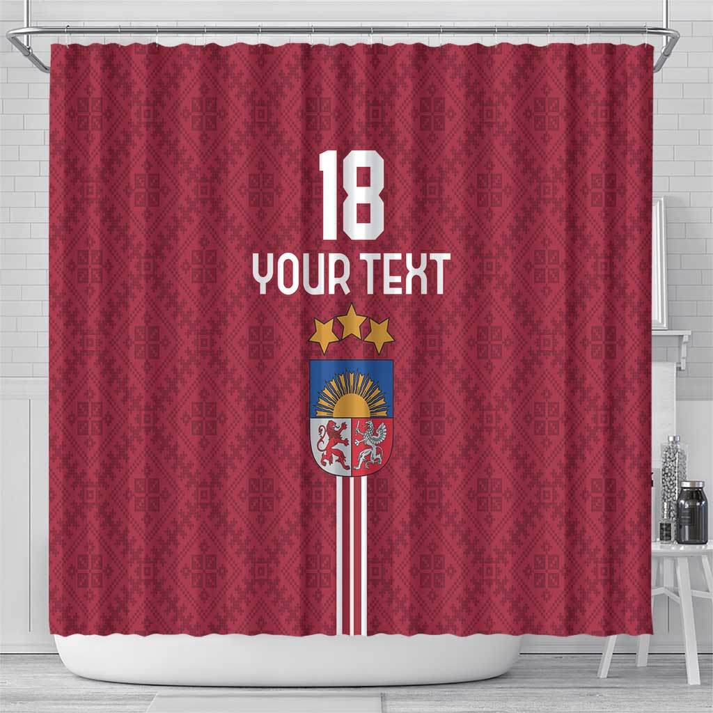 Custom Latvia Football Shower Curtain Latvijas Go Champion Folk Pattern