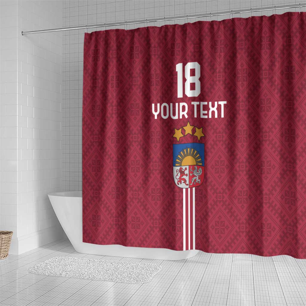 Custom Latvia Football Shower Curtain Latvijas Go Champion Folk Pattern