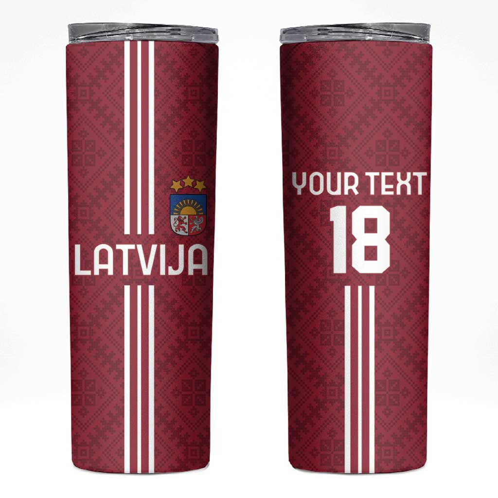 Custom Latvia Football Skinny Tumbler Latvijas Go Champion Folk Pattern