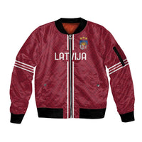 Custom Latvia Football Sleeve Zip Bomber Jacket Latvijas Go Champion Folk Pattern
