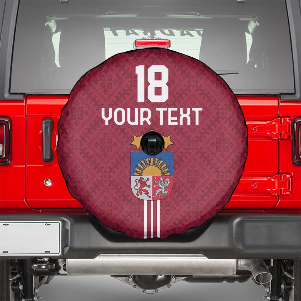 Custom Latvia Football Spare Tire Cover Latvijas Go Champion Folk Pattern