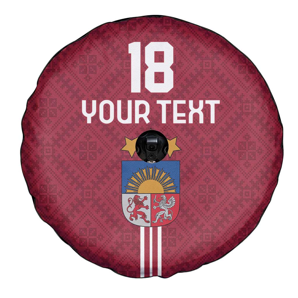 Custom Latvia Football Spare Tire Cover Latvijas Go Champion Folk Pattern