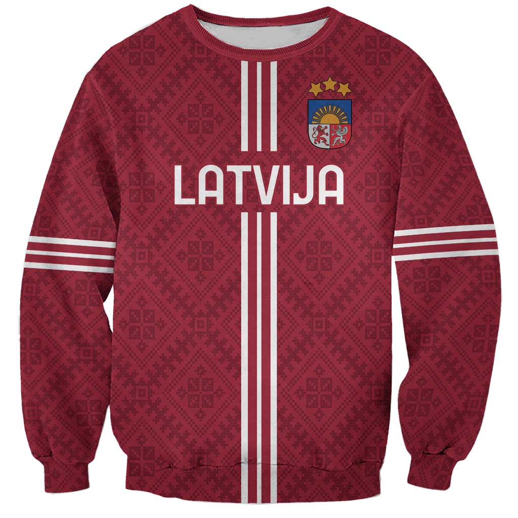 Custom Latvia Football Sweatshirt Latvijas Go Champion Folk Pattern