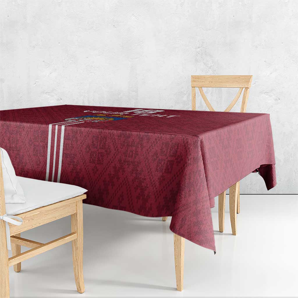 Custom Latvia Football Tablecloth Latvijas Go Champion Folk Pattern