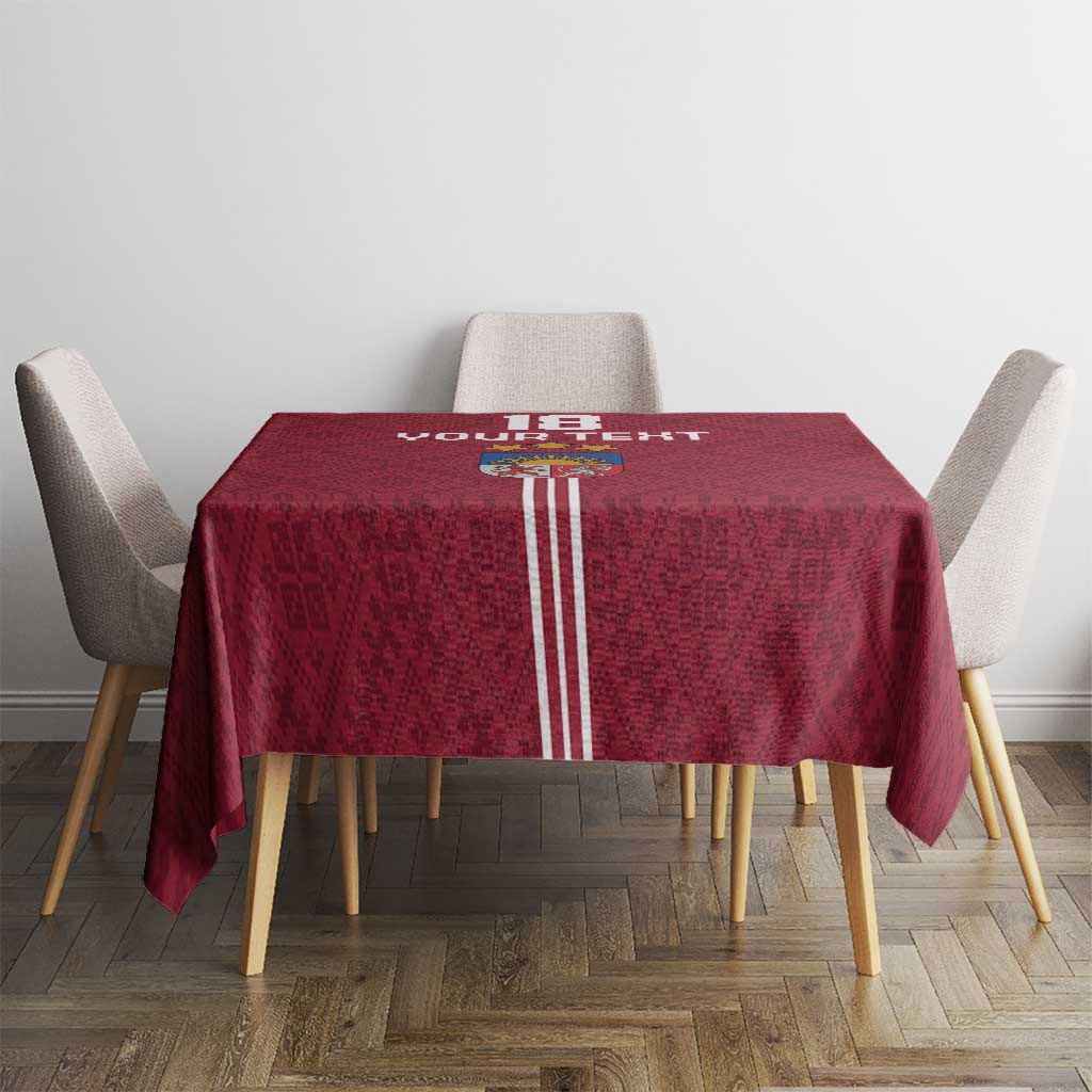 Custom Latvia Football Tablecloth Latvijas Go Champion Folk Pattern