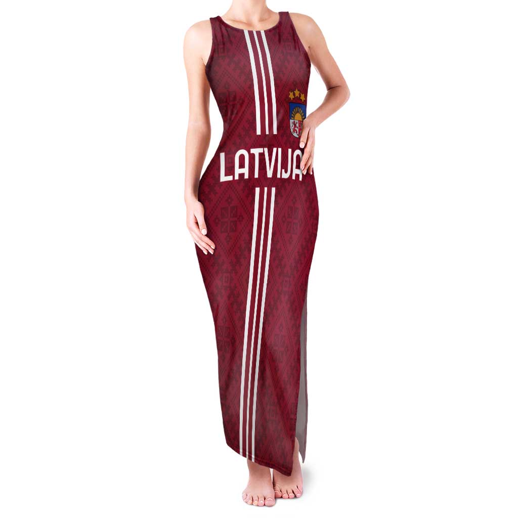 Custom Latvia Football Tank Maxi Dress Latvijas Go Champion Folk Pattern