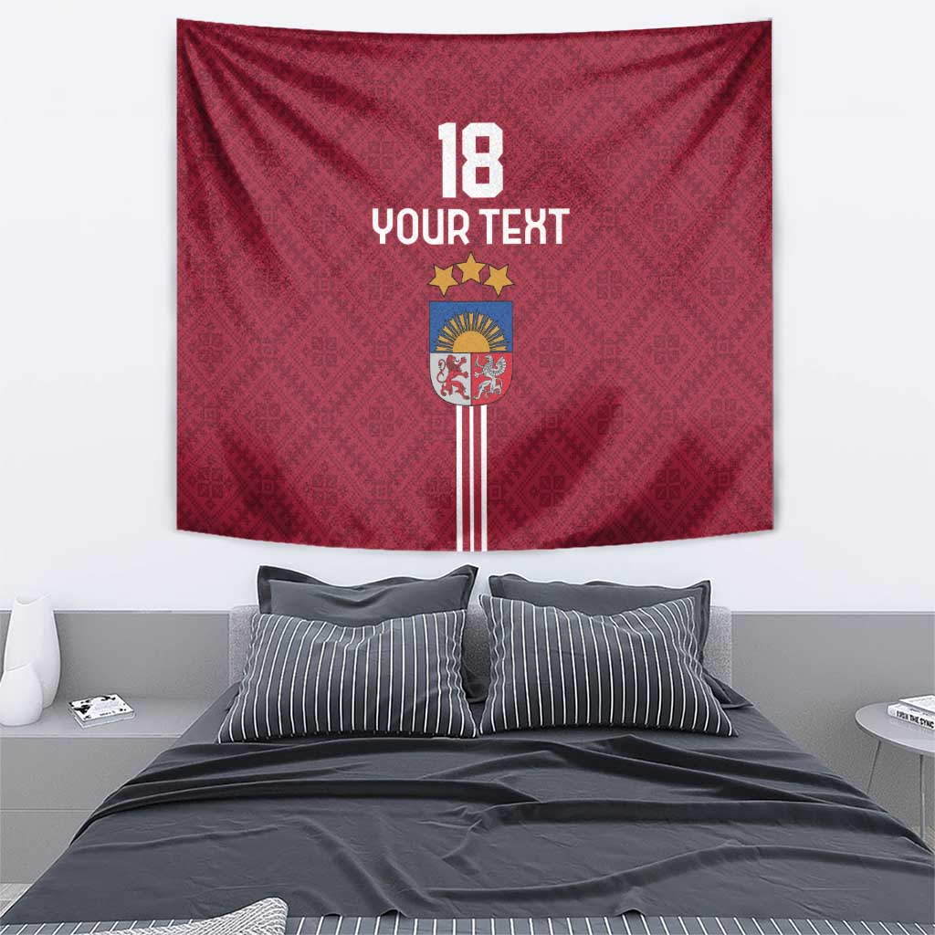 Custom Latvia Football Tapestry Latvijas Go Champion Folk Pattern