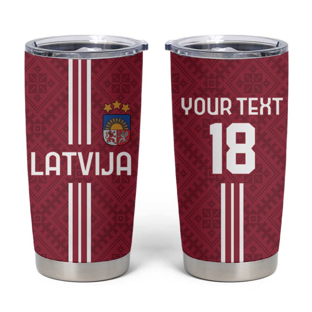 Custom Latvia Football Tumbler Cup Latvijas Go Champion Folk Pattern