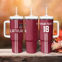 Custom Latvia Football Tumbler With Handle Latvijas Go Champion Folk Pattern