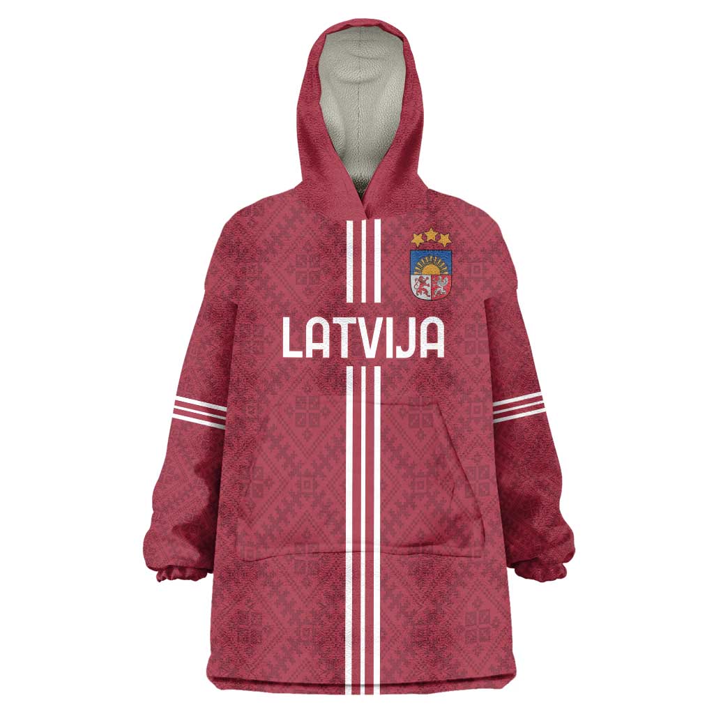 Custom Latvia Football Wearable Blanket Hoodie Latvijas Go Champion Folk Pattern
