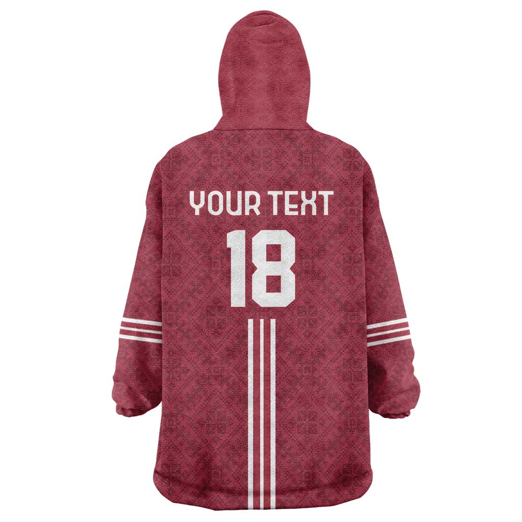 Custom Latvia Football Wearable Blanket Hoodie Latvijas Go Champion Folk Pattern