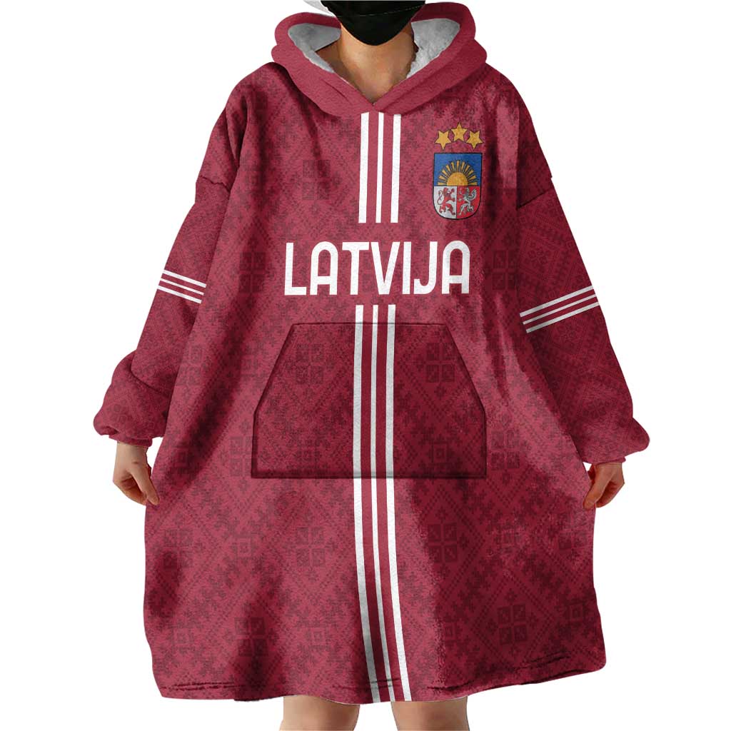 Custom Latvia Football Wearable Blanket Hoodie Latvijas Go Champion Folk Pattern