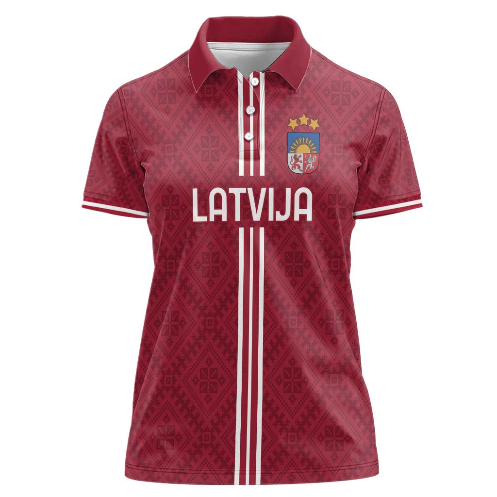 Custom Latvia Football Women Polo Shirt Latvijas Go Champion Folk Pattern