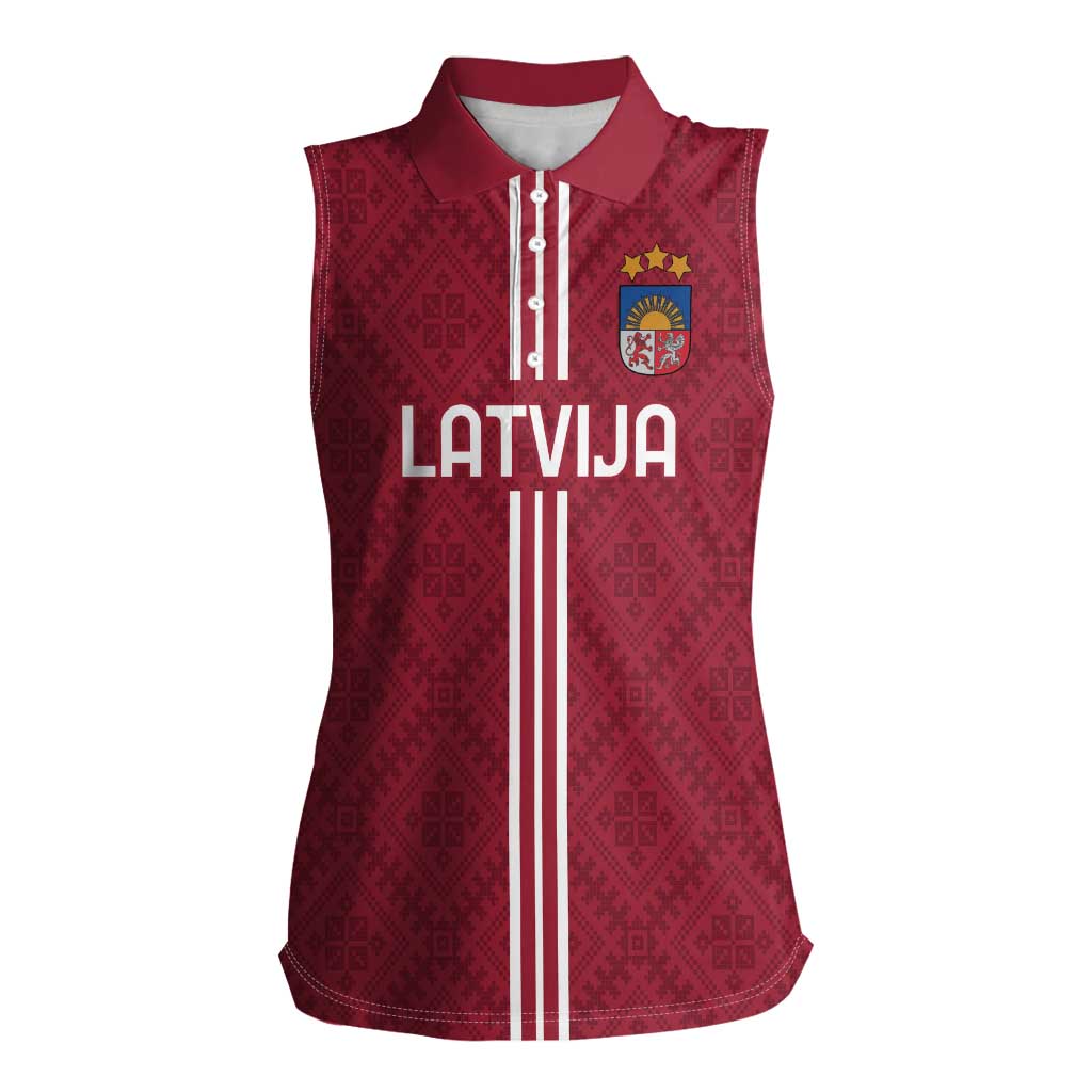 Custom Latvia Football Women Sleeveless Polo Shirt Latvijas Go Champion Folk Pattern