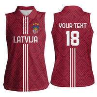 Custom Latvia Football Women Sleeveless Polo Shirt Latvijas Go Champion Folk Pattern