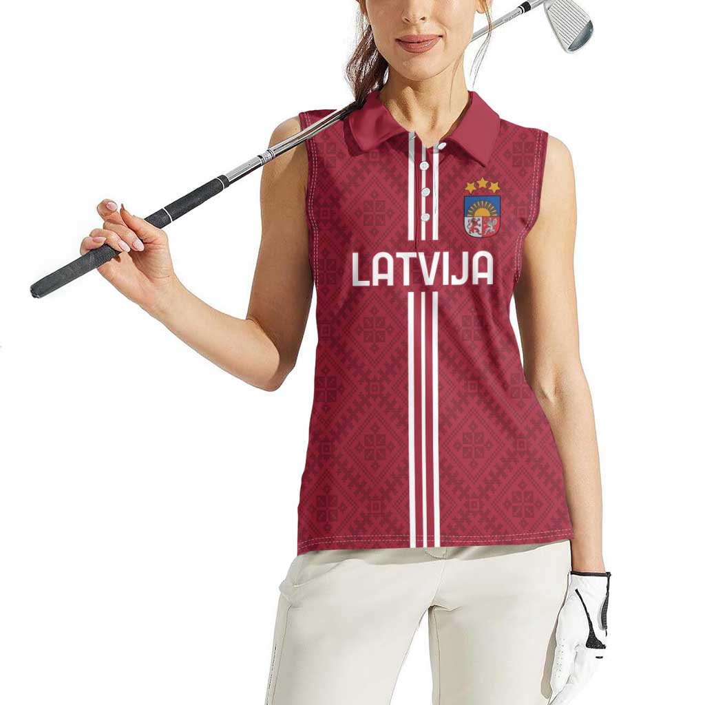 Custom Latvia Football Women Sleeveless Polo Shirt Latvijas Go Champion Folk Pattern