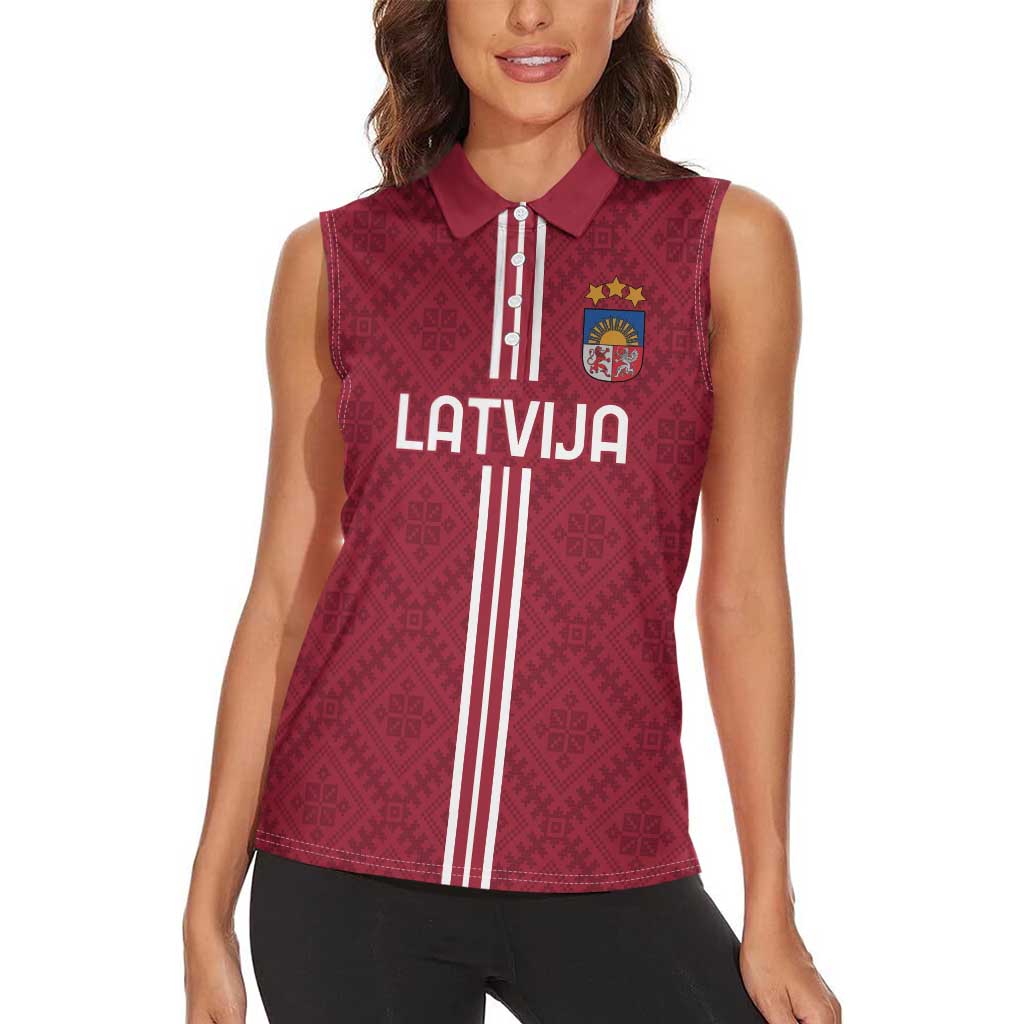 Custom Latvia Football Women Sleeveless Polo Shirt Latvijas Go Champion Folk Pattern