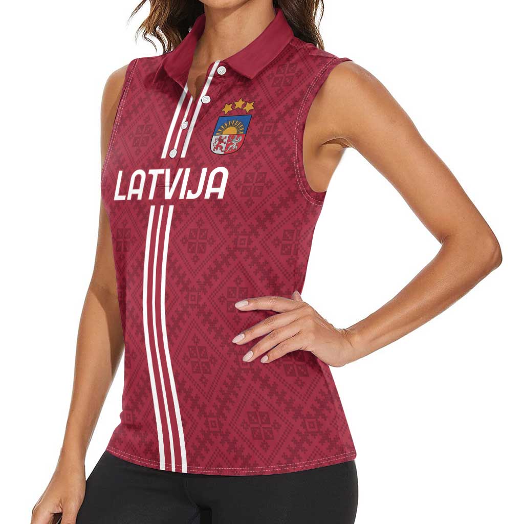 Custom Latvia Football Women Sleeveless Polo Shirt Latvijas Go Champion Folk Pattern