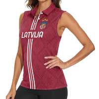 Custom Latvia Football Women Sleeveless Polo Shirt Latvijas Go Champion Folk Pattern