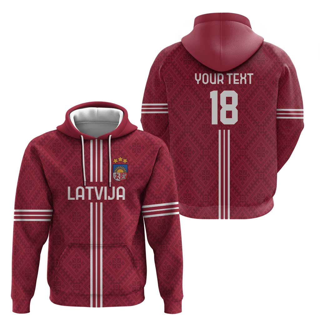 Custom Latvia Football Zip Hoodie Latvijas Go Champion Folk Pattern