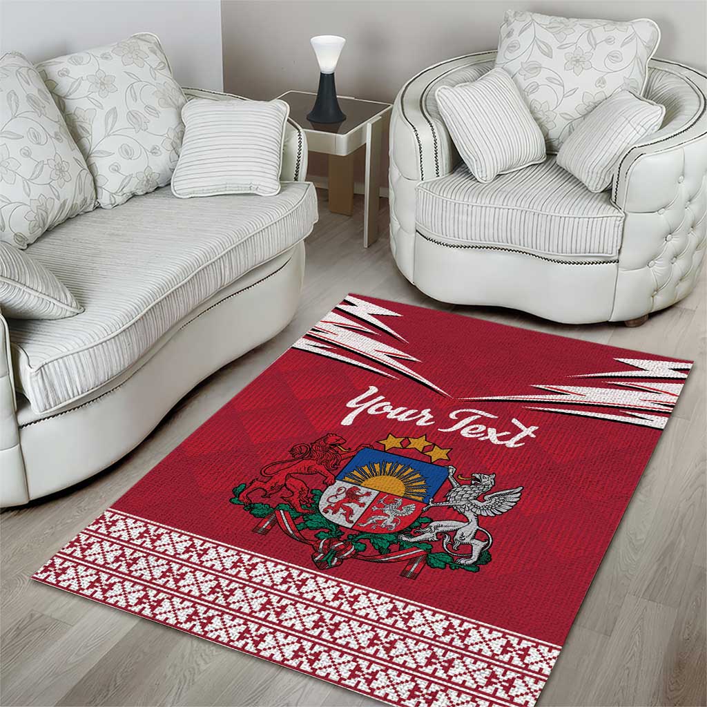 Personalized Latvia Area Rug Latvijas Republika Folk Pattern