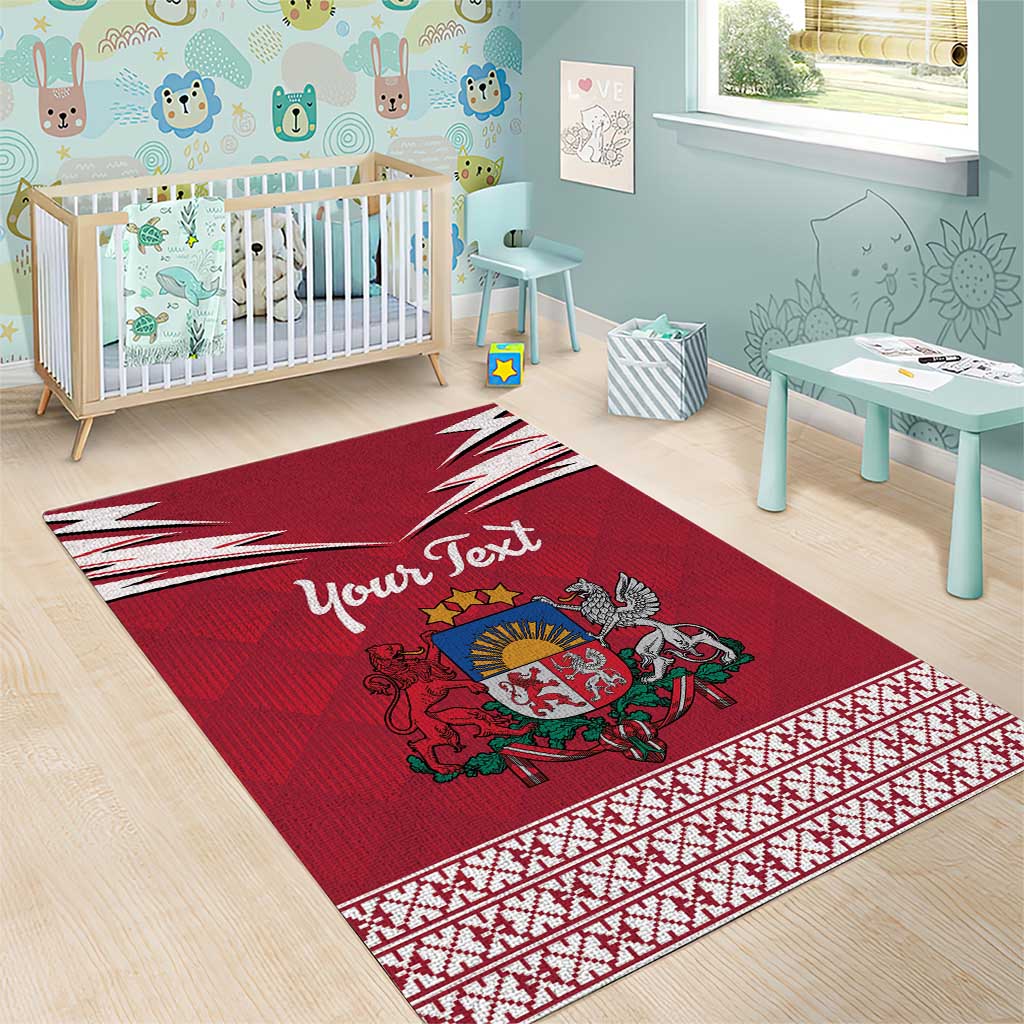 Personalized Latvia Area Rug Latvijas Republika Folk Pattern