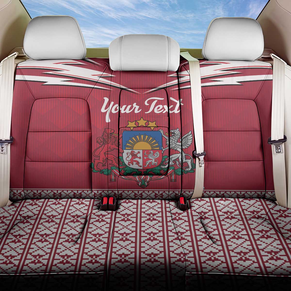 Personalized Latvia Back Car Seat Cover Latvijas Republika Folk Pattern