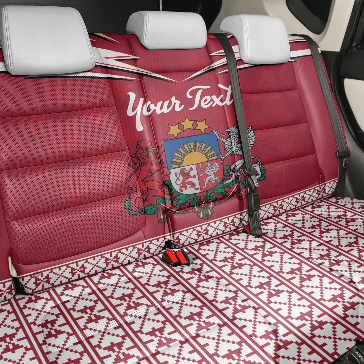 Personalized Latvia Back Car Seat Cover Latvijas Republika Folk Pattern
