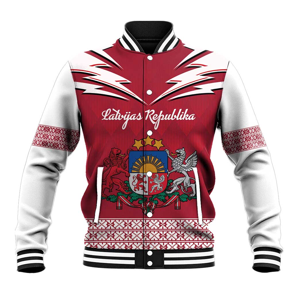 Personalized Latvia Baseball Jacket Latvijas Republika Folk Pattern