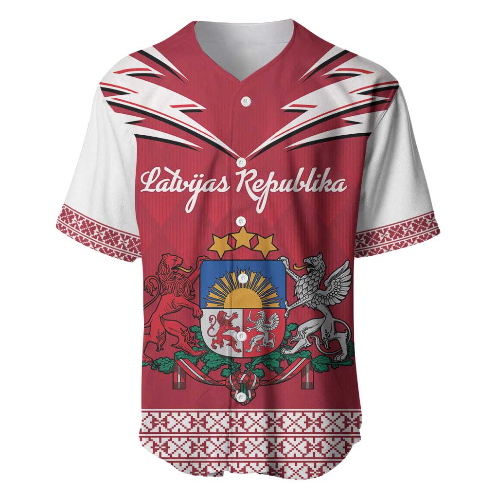 Personalized Latvia Baseball Jersey Latvijas Republika Folk Pattern