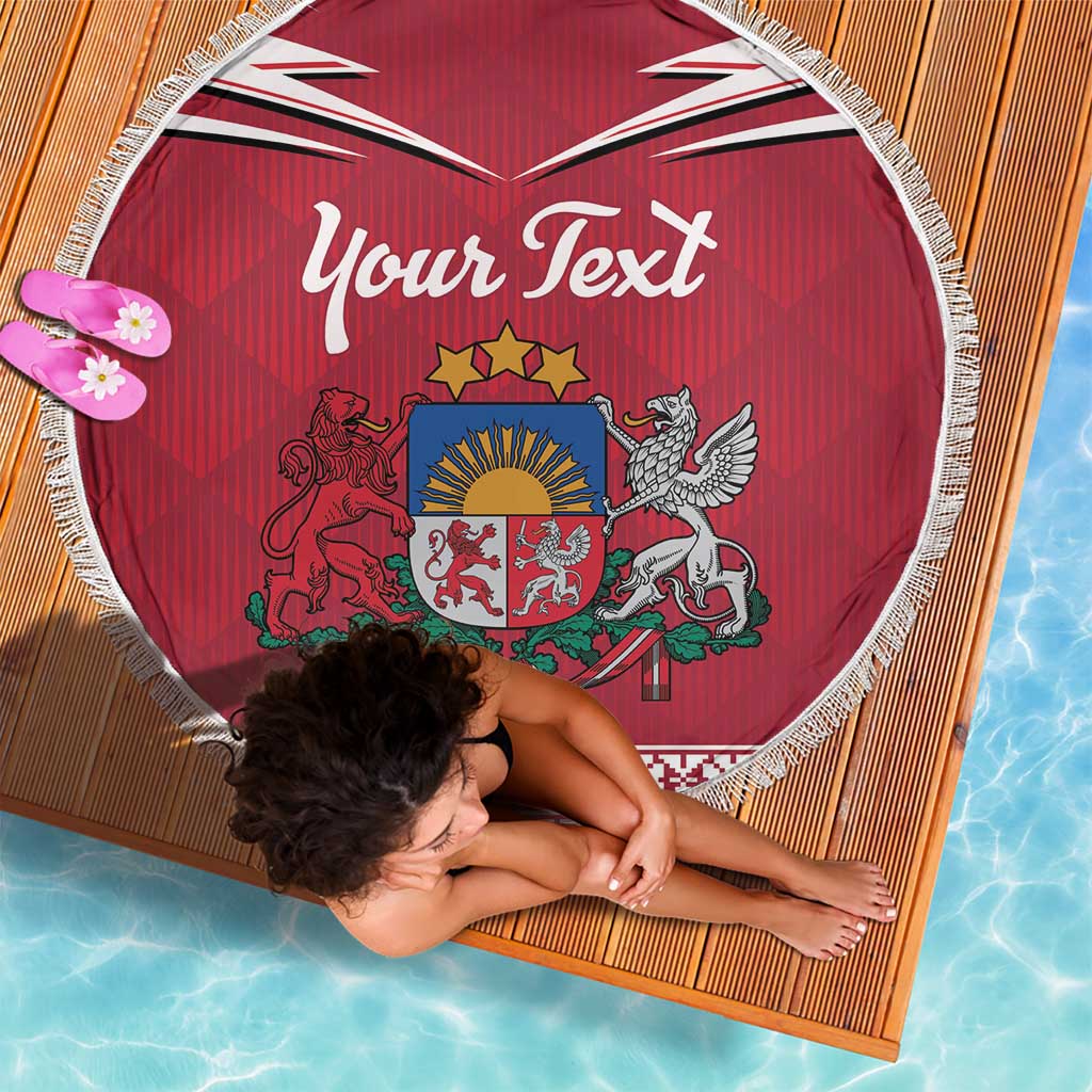 Personalized Latvia Beach Blanket Latvijas Republika Folk Pattern