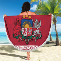Personalized Latvia Beach Blanket Latvijas Republika Folk Pattern