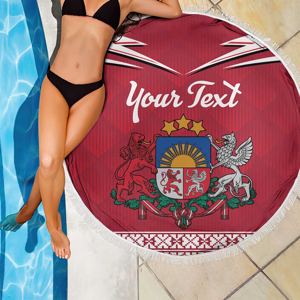 Personalized Latvia Beach Blanket Latvijas Republika Folk Pattern