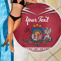 Personalized Latvia Beach Blanket Latvijas Republika Folk Pattern
