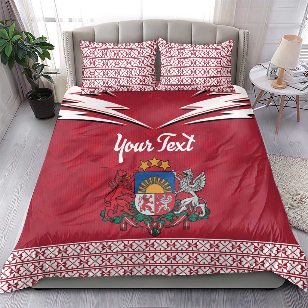 Personalized Latvia Bedding Set Latvijas Republika Folk Pattern